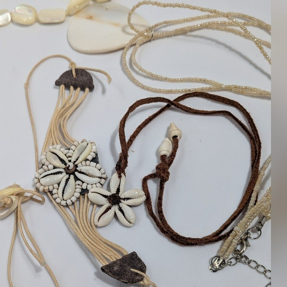 Necklaces Lot Boho Abalone Beach Cowrie Conch Shells Flower Layered Statement 7