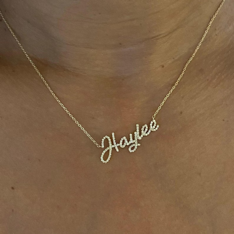 14K Yellow Gold Plated Personalize Name Pendant 5 Ct Round Cut Simulated Diamond