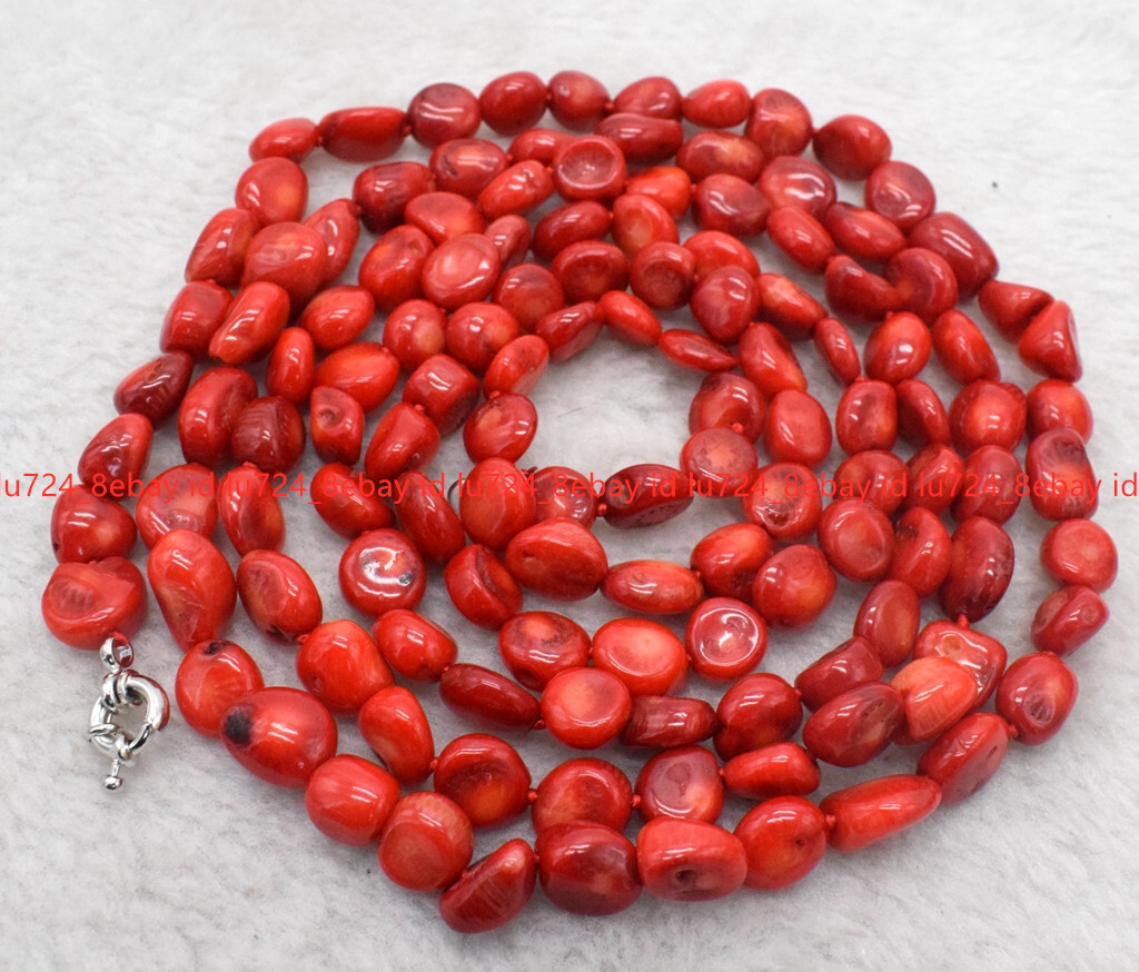 Genuine 8x10mm Natural Irregular South Sea Red Coral Beads Necklace 18-100″