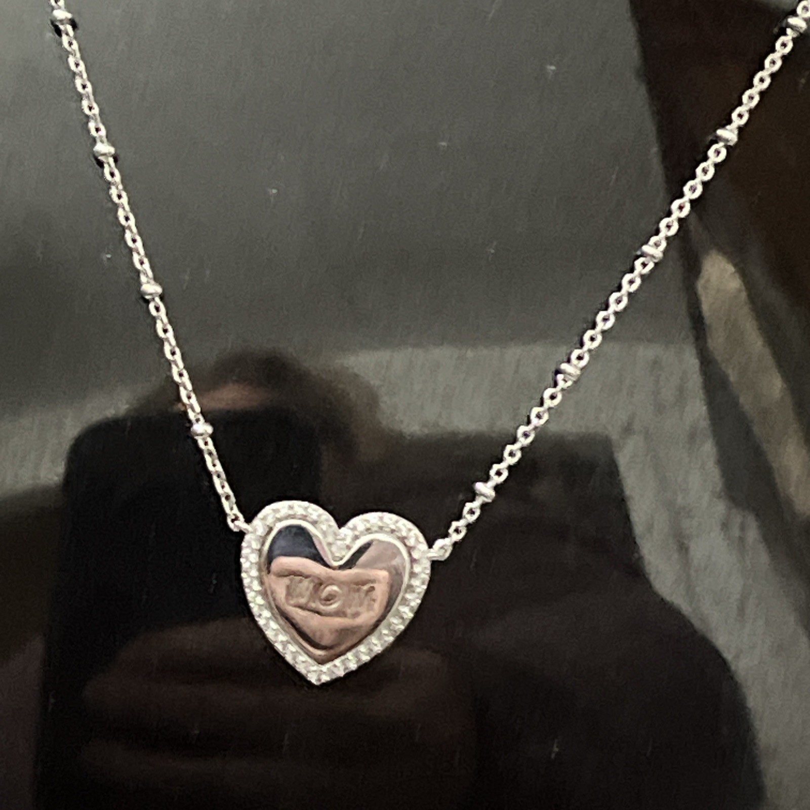 NadriLove Engraved Mom Heart Pendant Necklace in rhodium finish.