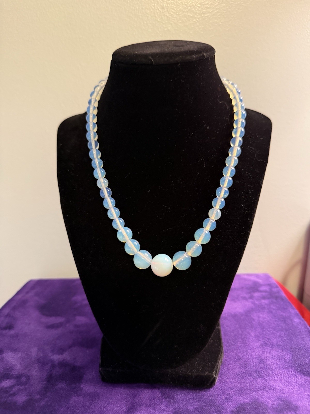 Opalite Beaded Graduation Necklace , 18-20 In. ION Plated Stain. Steel, 200 Ctw
