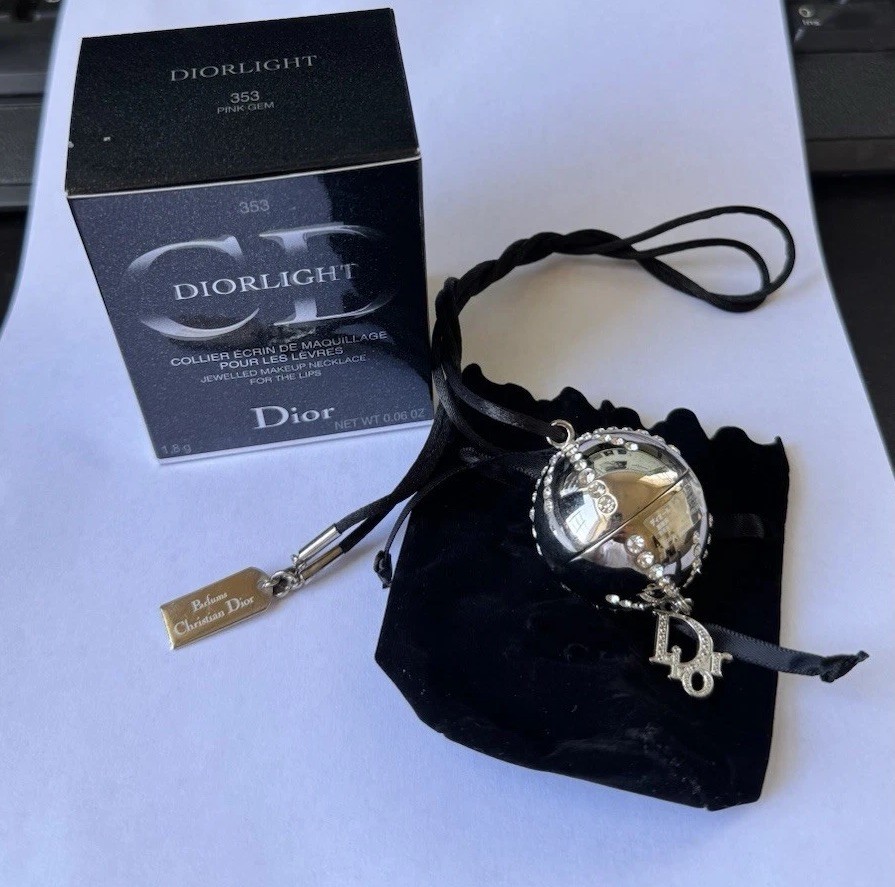 Christian Dior Diorlight Jeweled Necklace Lip Gloss #353 Pink Gem Pouch & Box