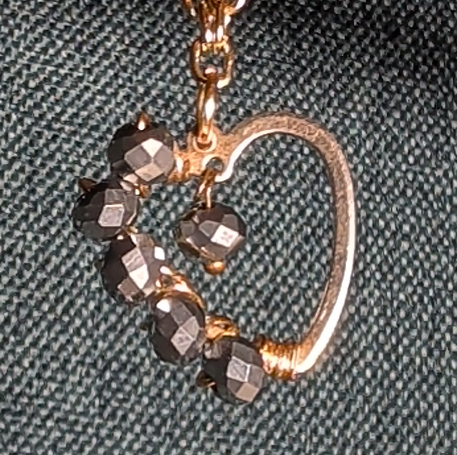 Wire Wrapped Heart Bracelet Gold Tone Hematite Bead Boho