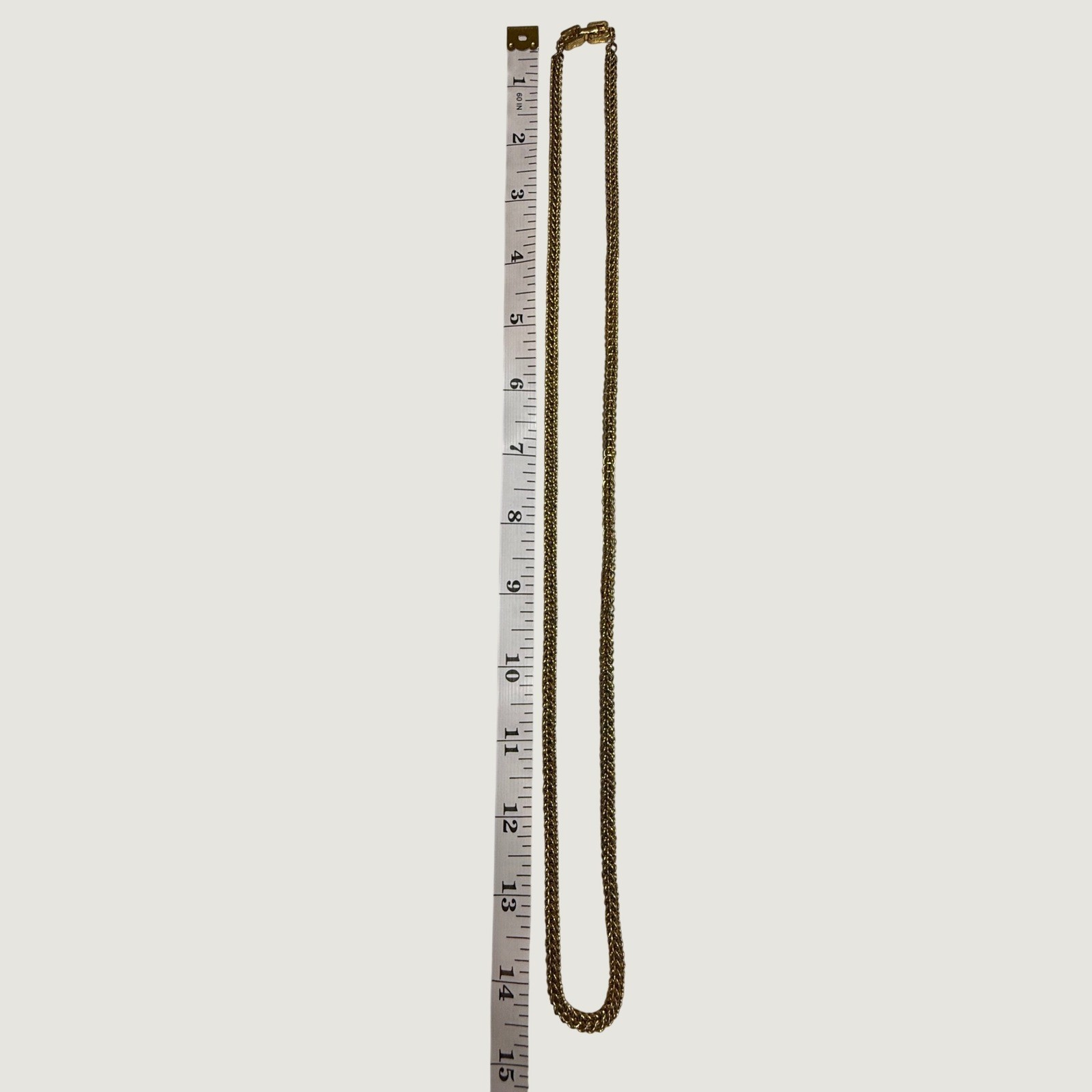 Vintage Givenchy Gold Tone Woven Link Chain Necklace G Logo Clasp 30 Inch Long