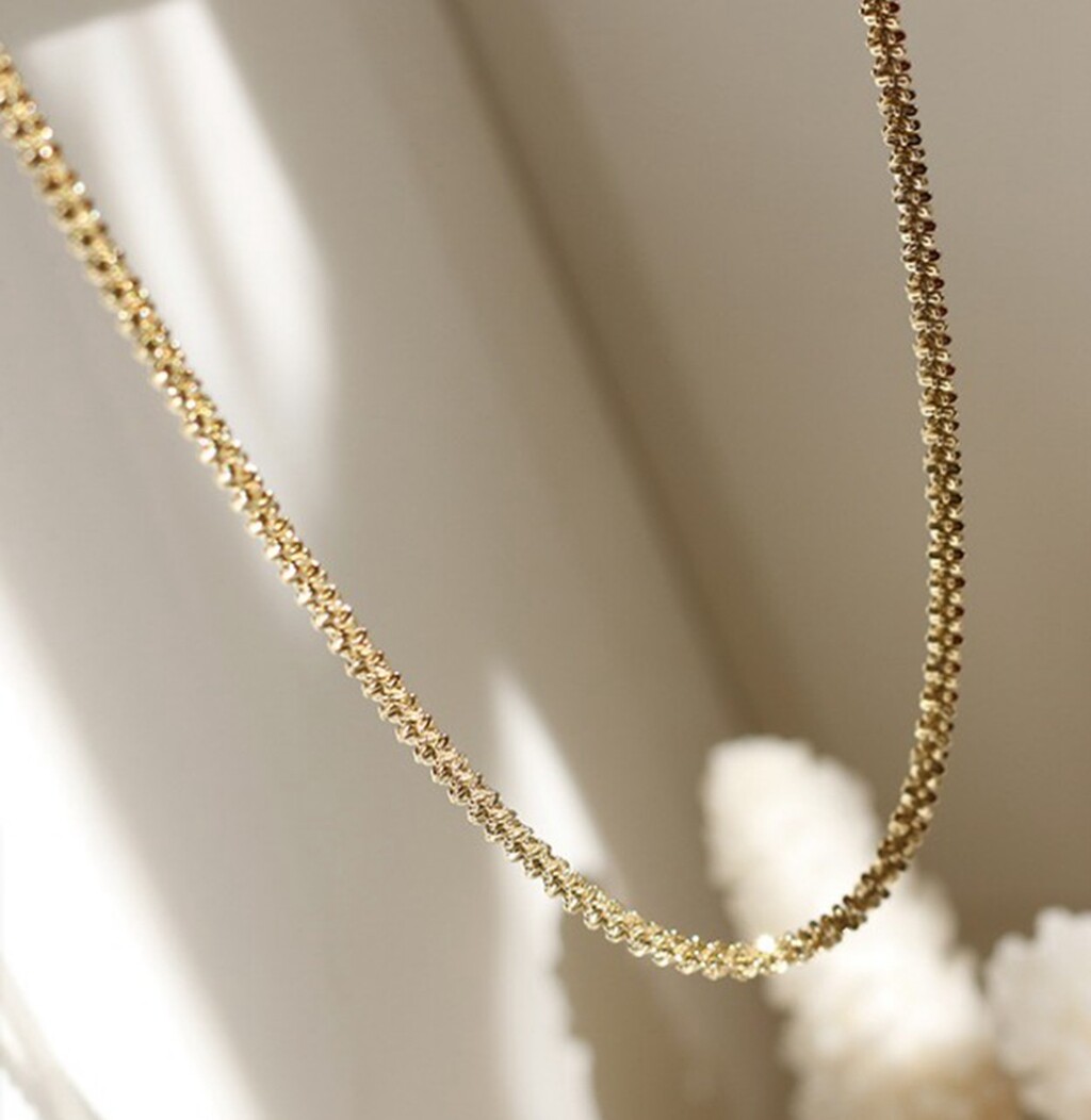 Women Titanium Stainless Steel Bling Gold Margarita Chain Necklace 15.5-17.5″