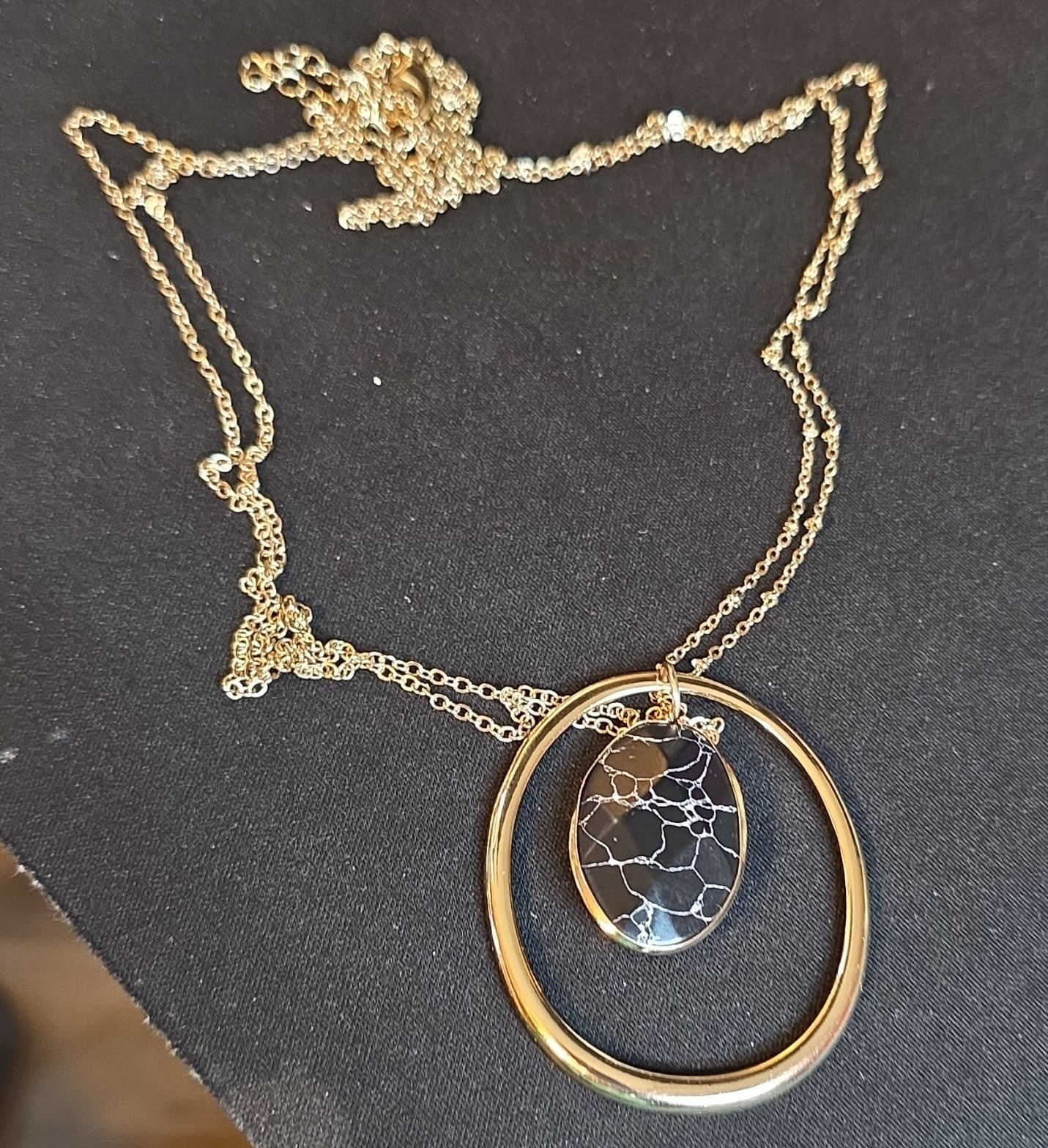 Boho Gold Black Oval Hoop Necklace