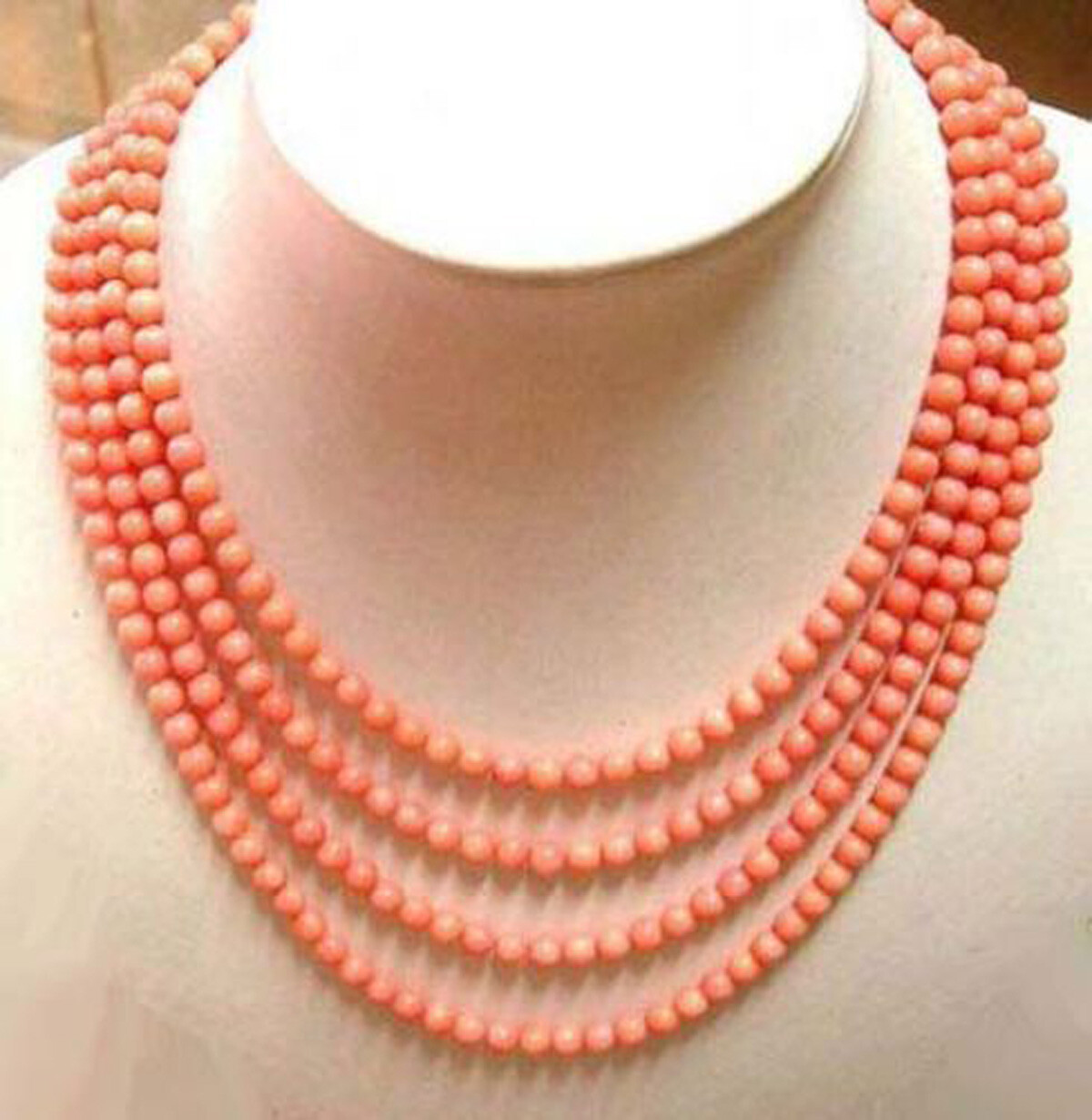 Natural Genuine 4 Row AAA+ 6-7/7-8mm Pink Coral Gems Round Beads Necklace 17-20″