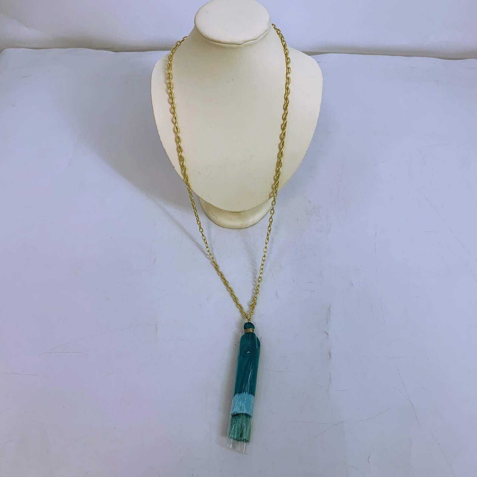 Stella & Ruby Gold Chain Necklace with Tiered Turquoise Aqua Tassel Pendant