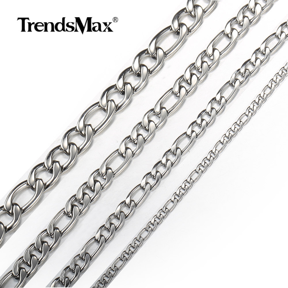 3/5/7/9mm Stainless Steel Figaro Chain Necklace Men Women Link Jewelry 16″-30″