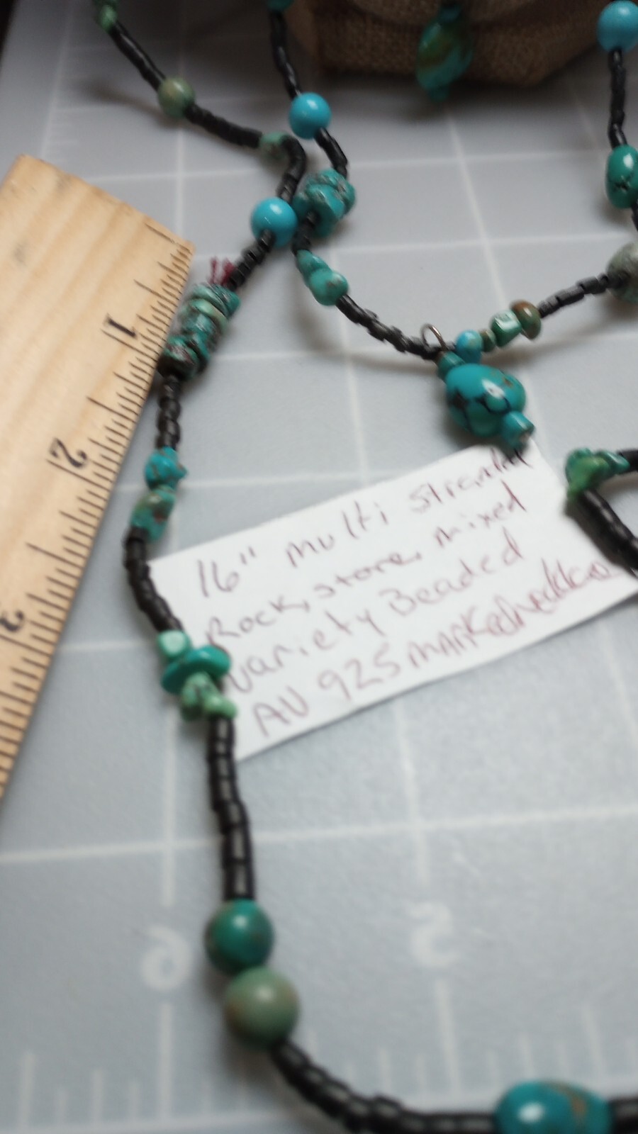 Av925 Marked Closure Hook Blue Rock,Stone Unknown Beaded Multistrand 16″necklace