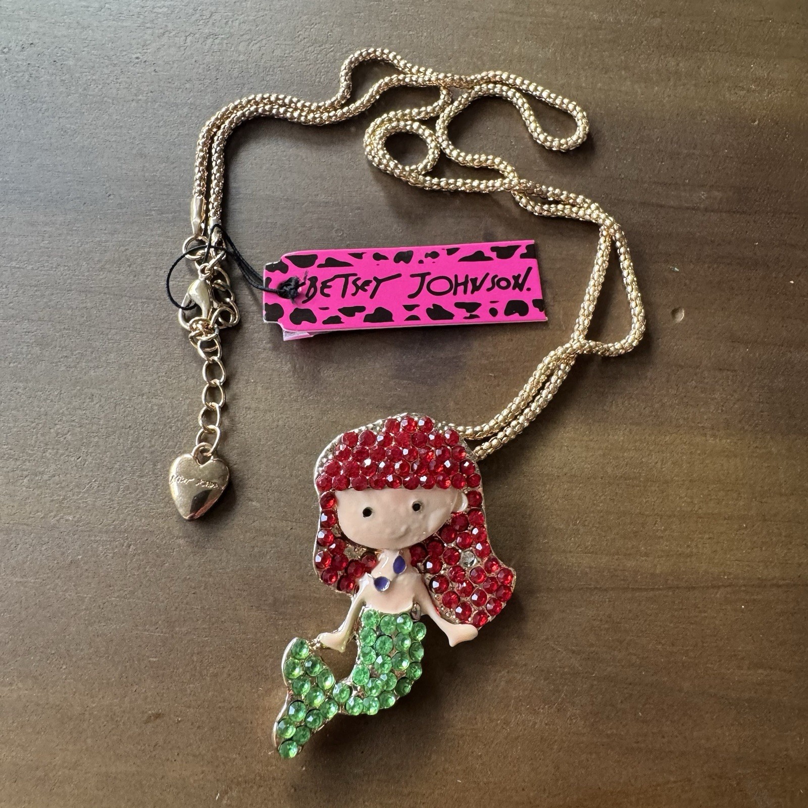 NEW Betsey Johnson Little Mermaid Pendant Necklace Disney Parks Rhinestones