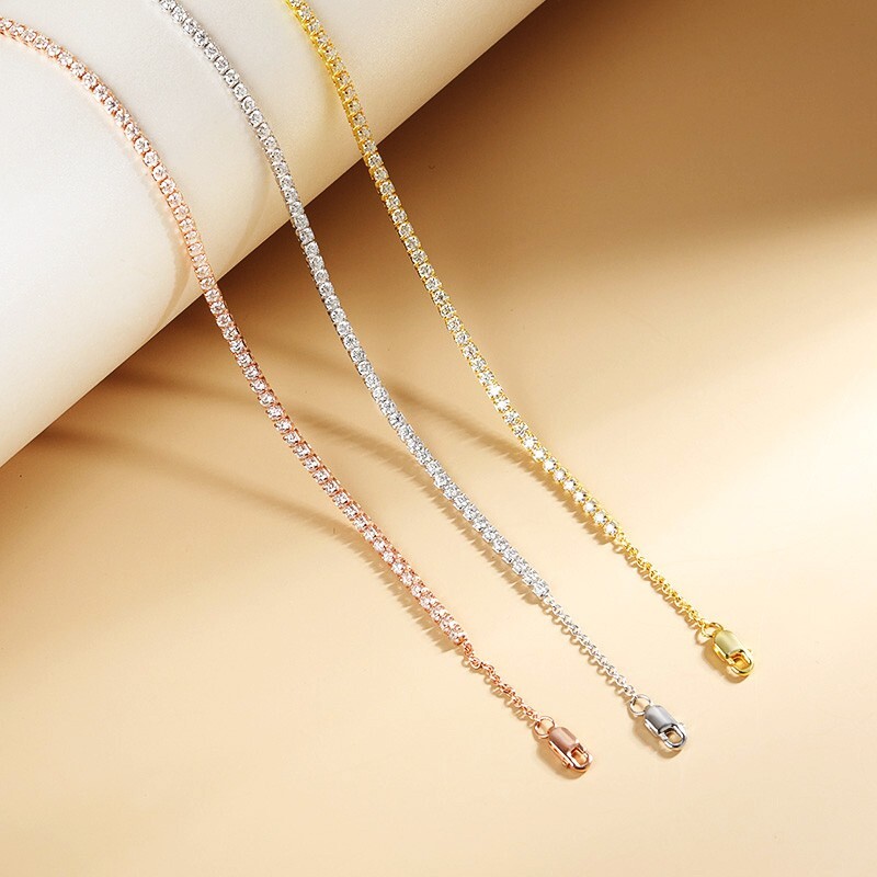 2mm Real Moissanite Tennis Chain Necklace 925 Sterling Silver Adjustable Choker