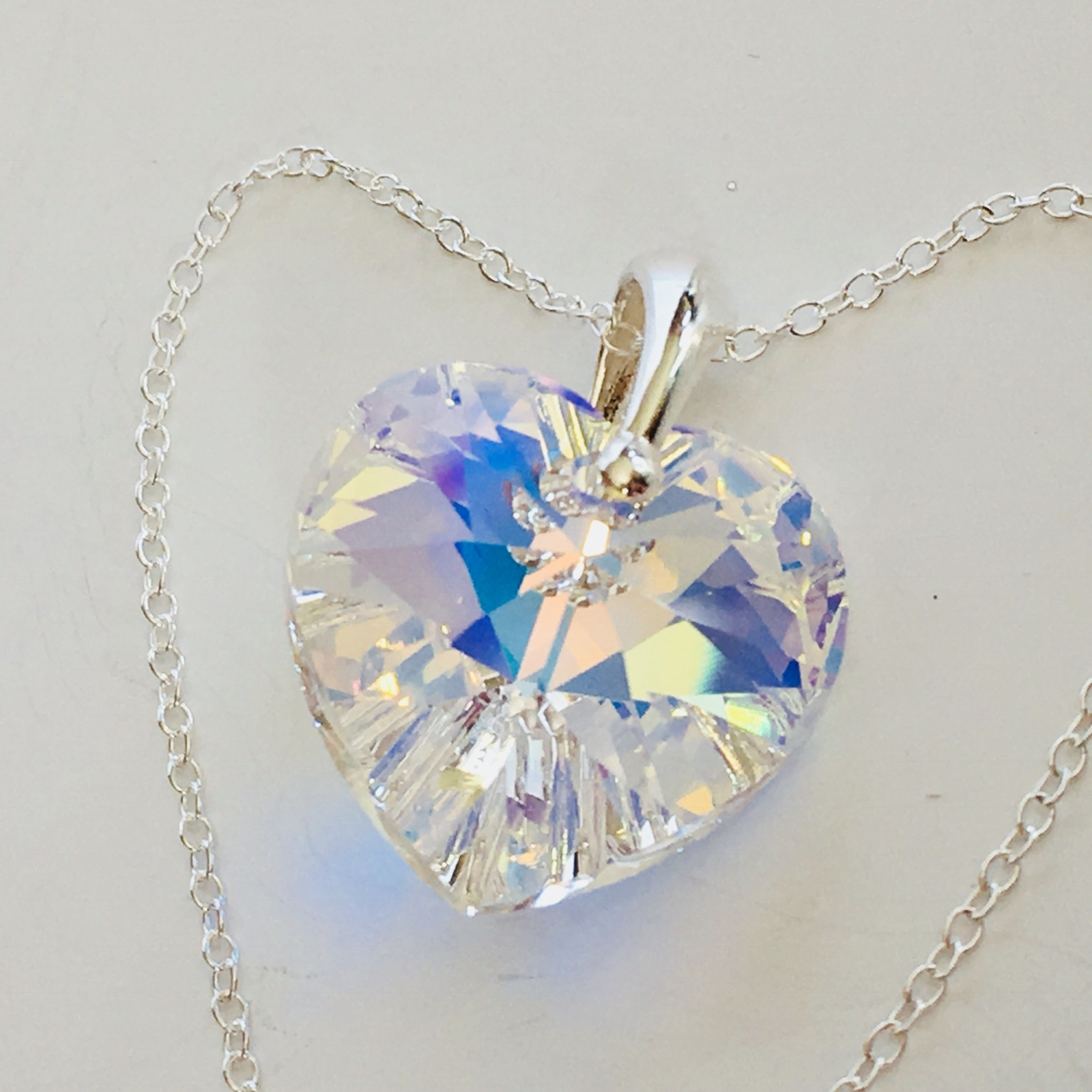 925 Silver Large 28mm AB Heart Necklace Pendant Made With Austrian Crystals