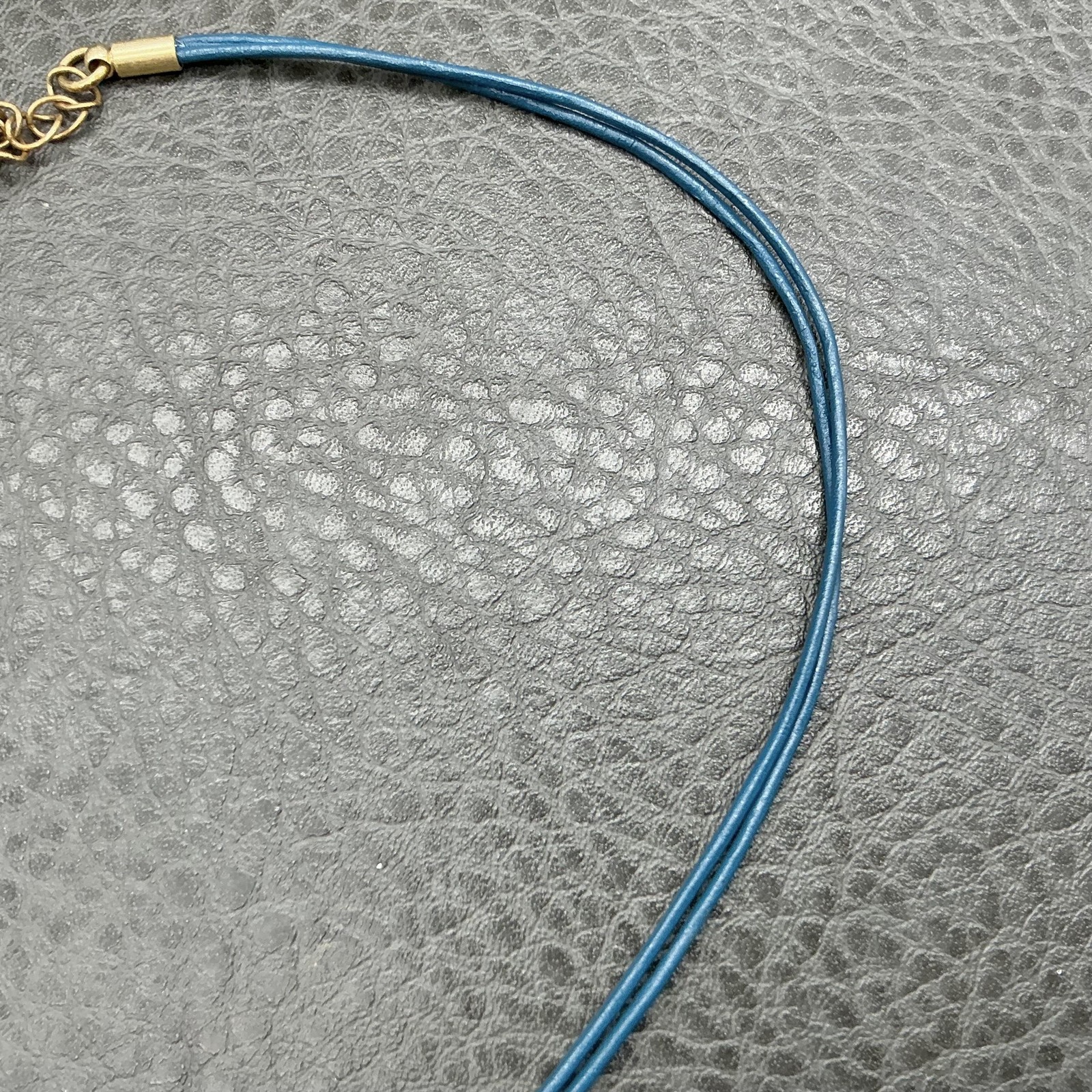 Lia Sophia Necklace Blue Faux Leather Crystal Disc Pendant Choker 16 In Womens