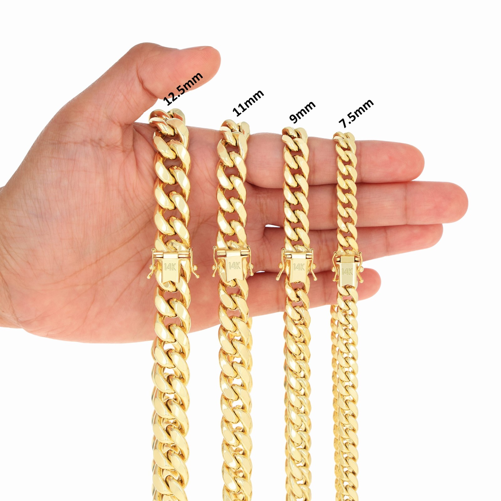 14K Yellow Gold 3mm-12.5mm Miami Cuban Link Chain Necklace Mens Women 16″- 30″