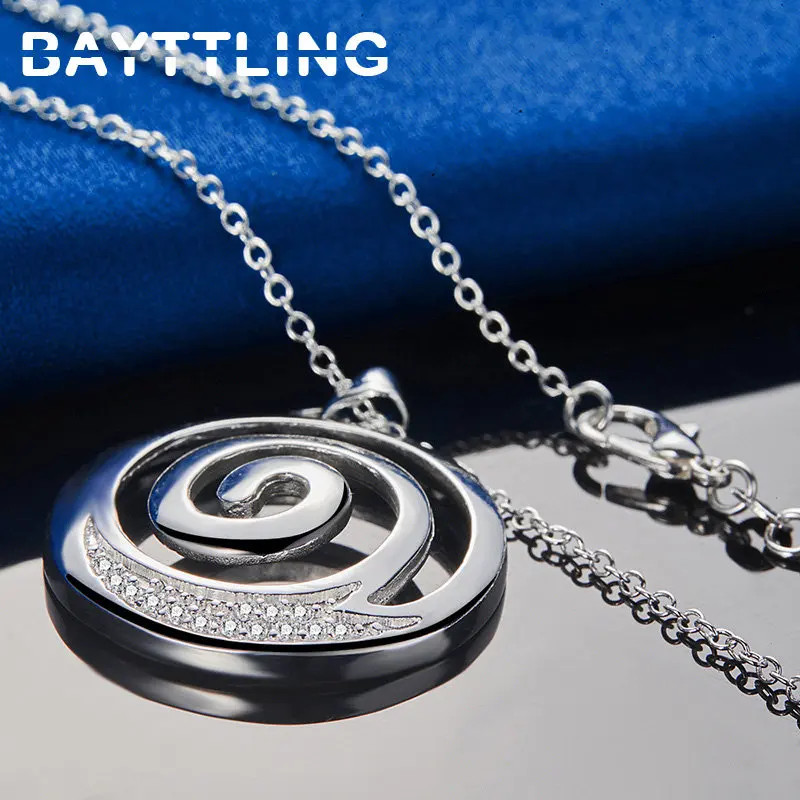 Sterling Silver 16-30 Inches Spiral Round Zircon Necklace Woman Wedding Charm