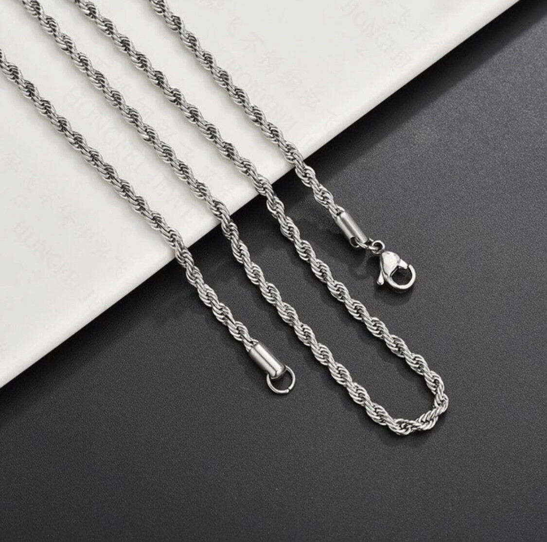 Rope Chain Necklace Silver Stainless Steel 3/4/5/7mm 20-30″ Mens Womens
