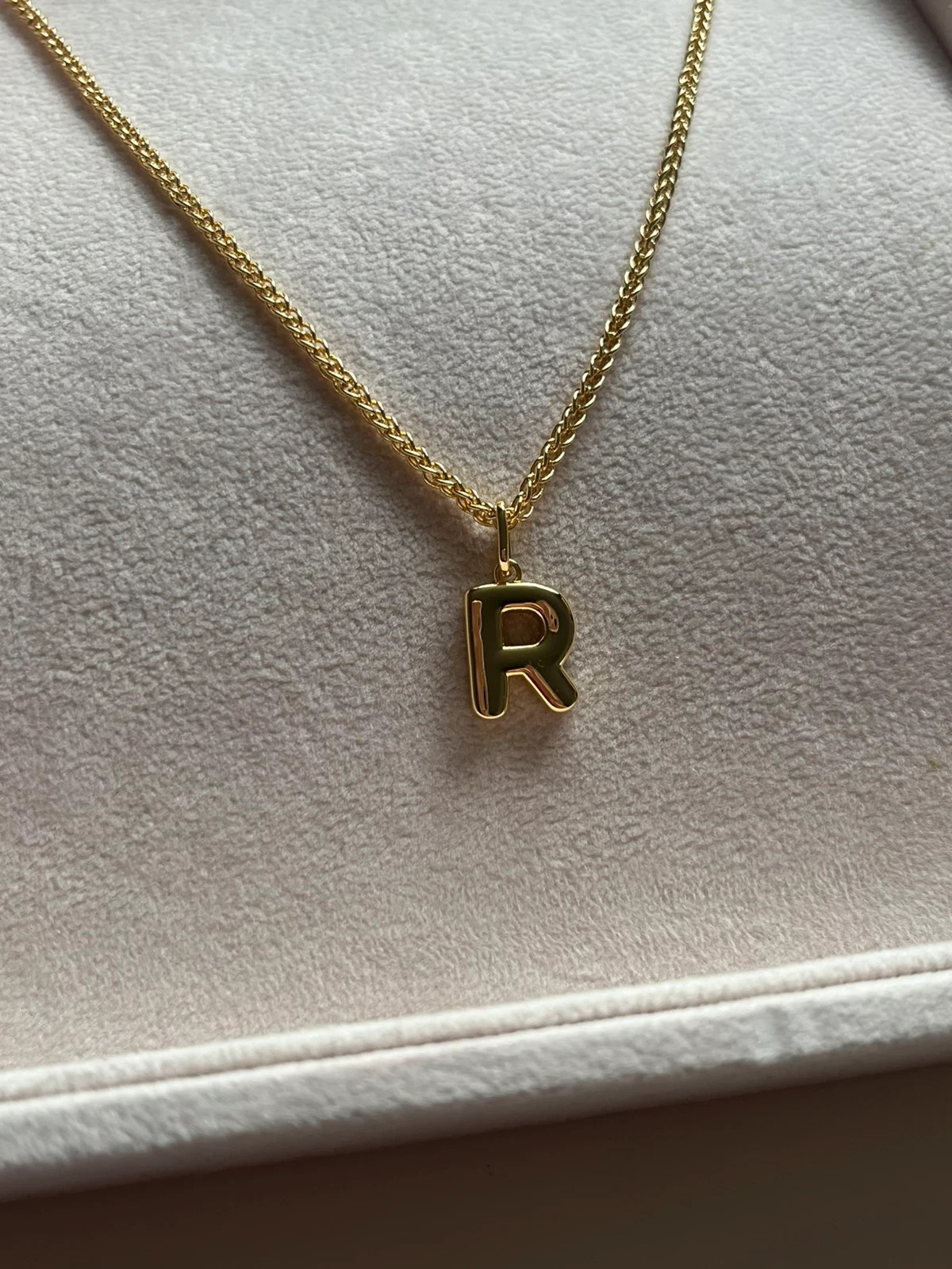 Gold Initial R Necklace Puffy Letter Pendant 14ct Gold Plated Chain Gift For Her