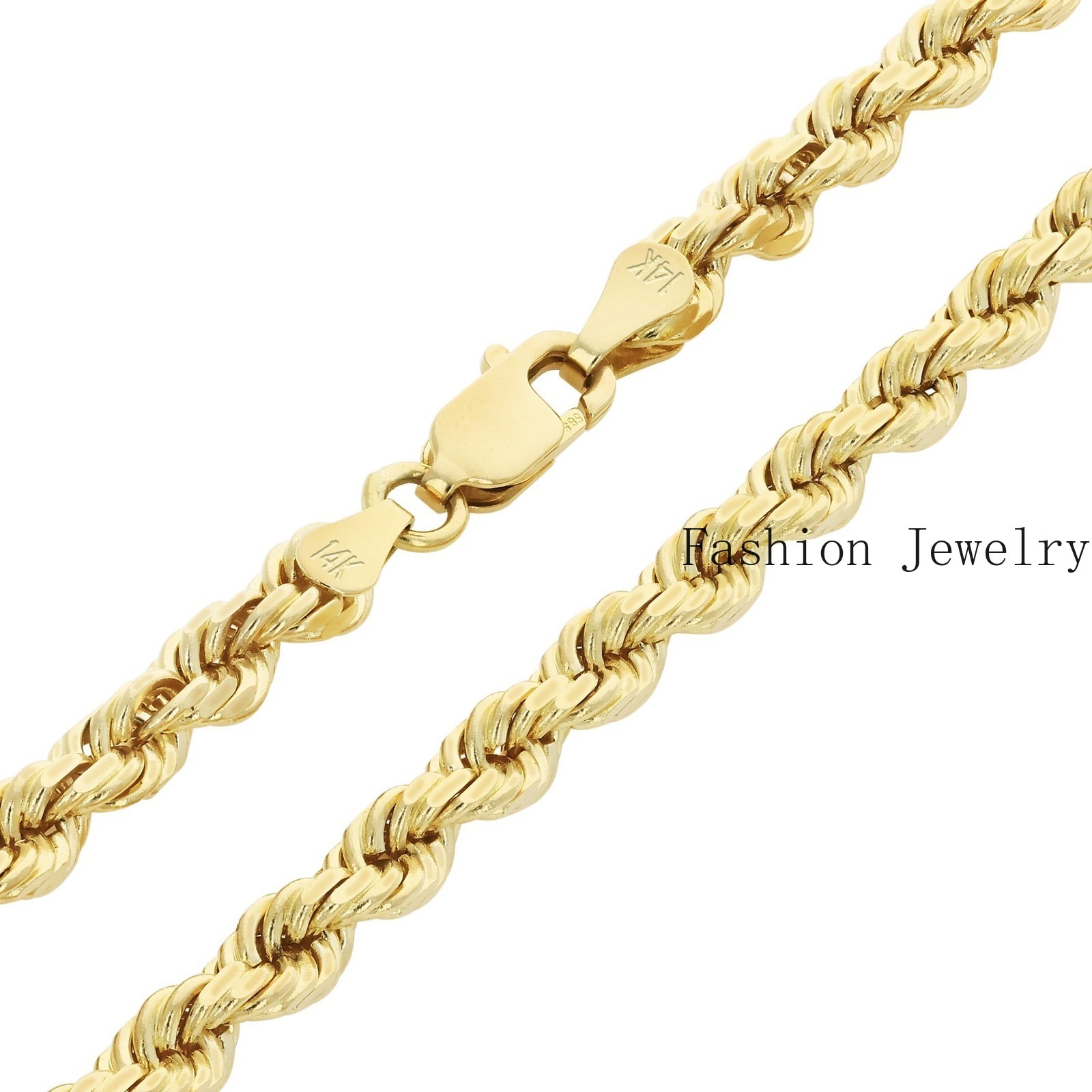 14k Yellow Gold Solid 4mm Diamond Cut Rope Chain Italian Bracelet Mens 8″