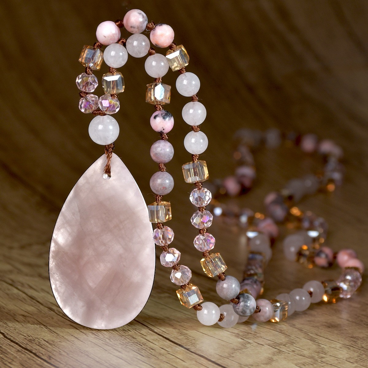 New Vintage Natural Stone Pendant Necklace For Women Knot Necklace Sweater Chain