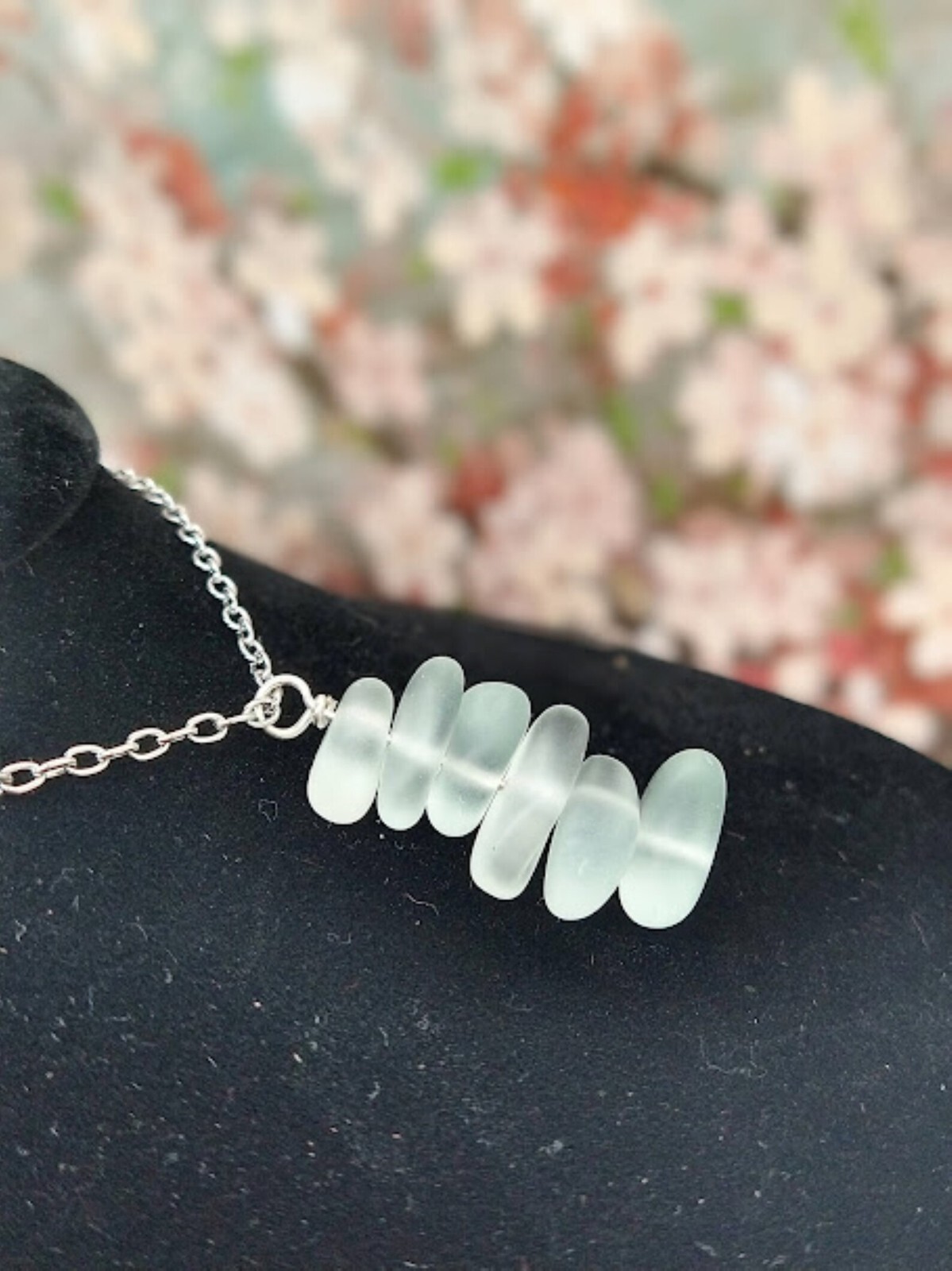 Aqua Blue Stacked Sea Glass Beach Pendant Necklace Ocean Lover’s Gift Beach