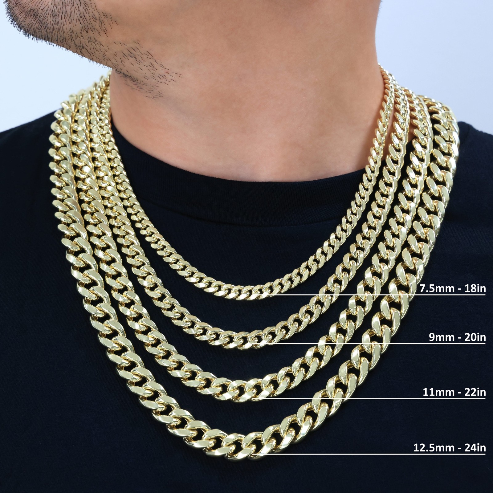 14K Yellow Gold 3mm-12.5mm Miami Cuban Link Chain Necklace Mens Women 16″- 30″