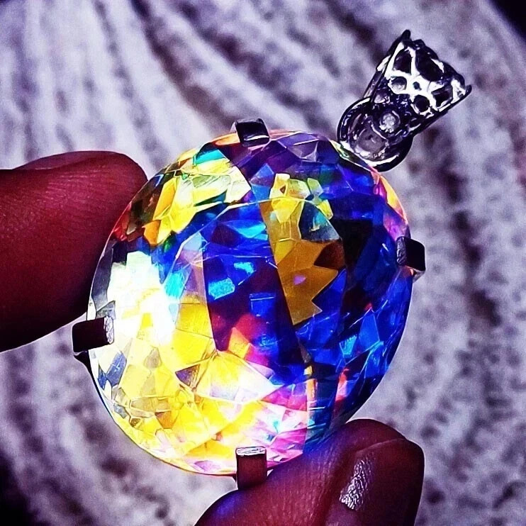 A+ Natural Mystic Topaz Rainbow Pendant 78 Ct Oval 925 Sterling Silver MR Gems