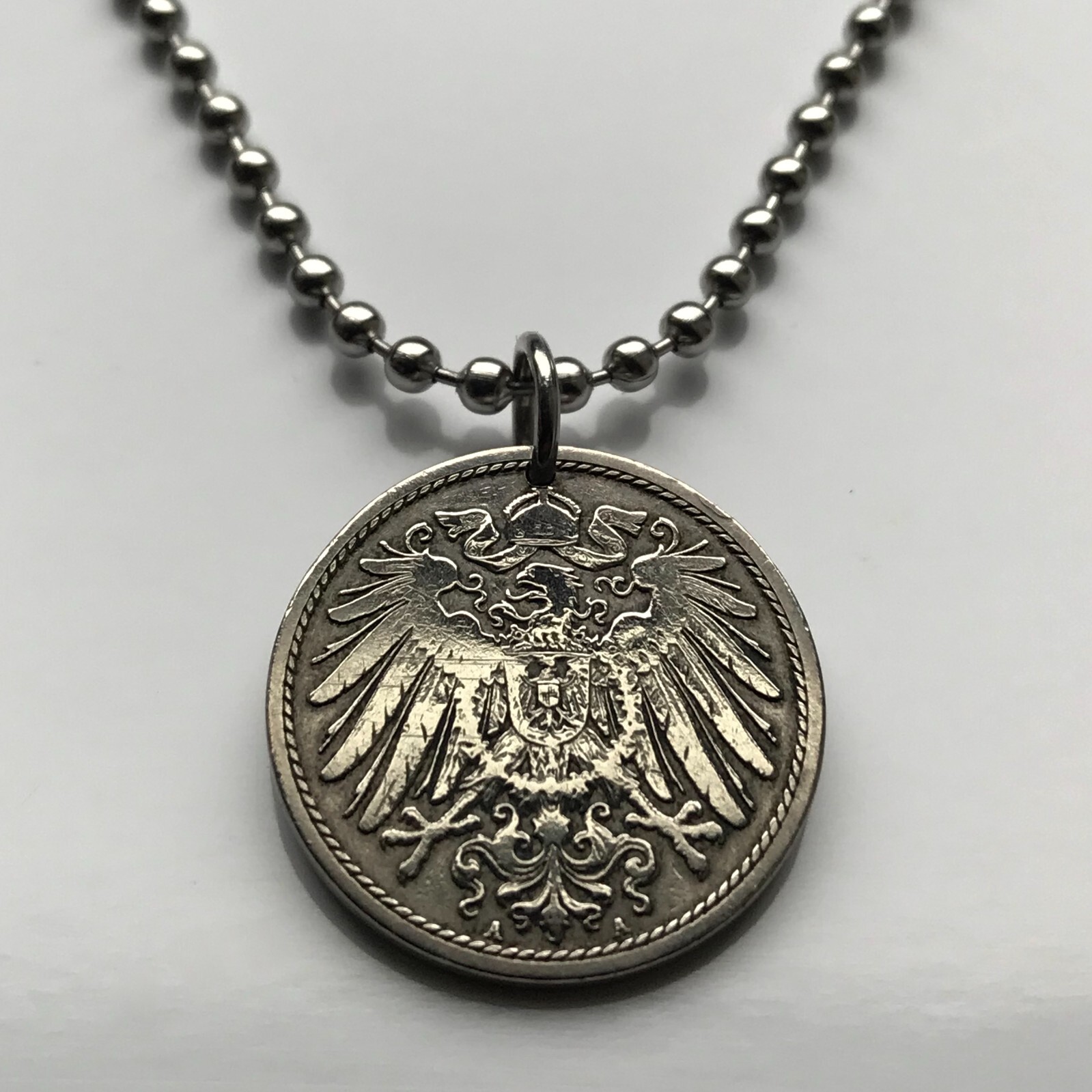 1890-1916 Germany Deutschland 10 Pfennig coin pendant German eagle Berlin 000315