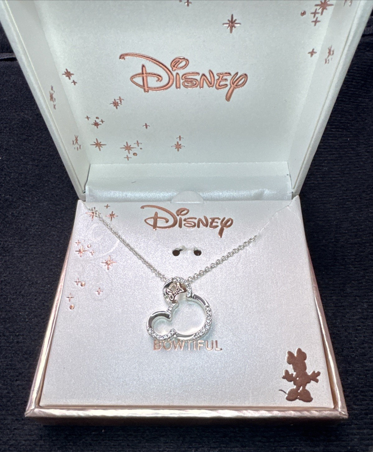 DISNEY MINNIE MOUSE FINE SILVER PLATED & ROSE GOLD NECKLACE BOWTIFUL