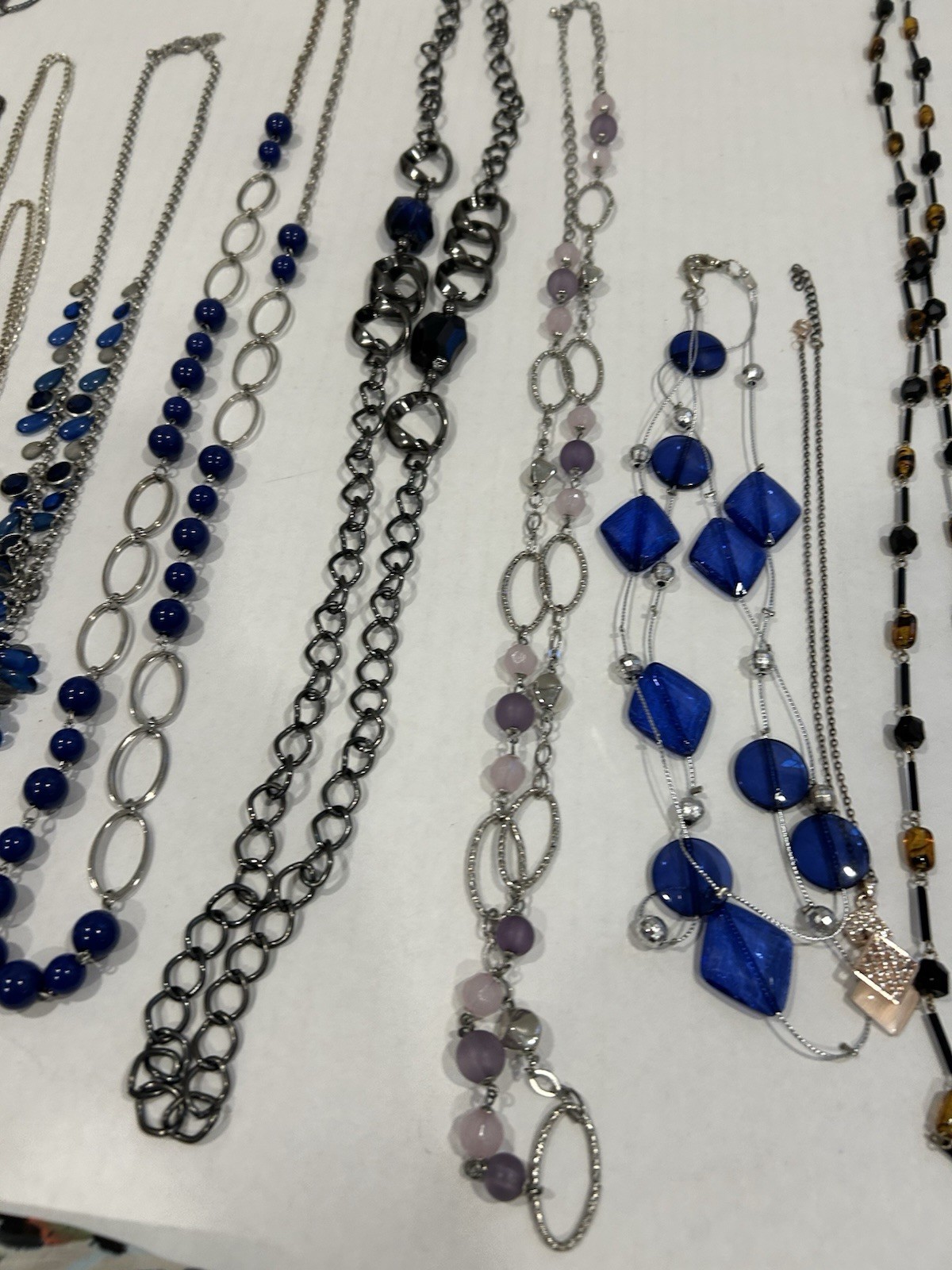 Lot Of 17 Fashion Style Necklaces – Various Beaded, Goldtone Silvertone Blue