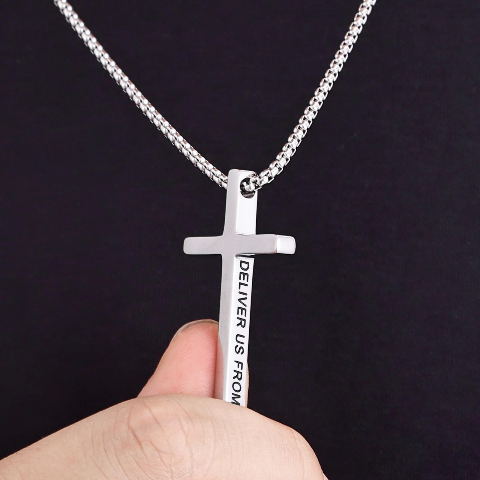 Personalized Cross Necklace for Men Women Custom Engraved Cross Pendant Necklace