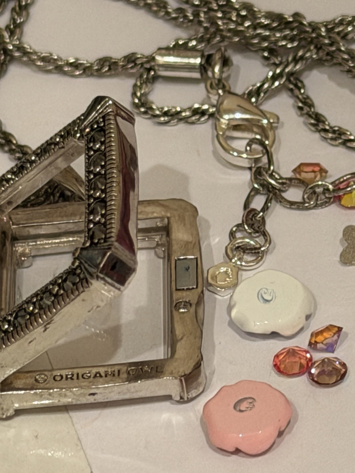Origami Owl Square Marcasite Locket Set