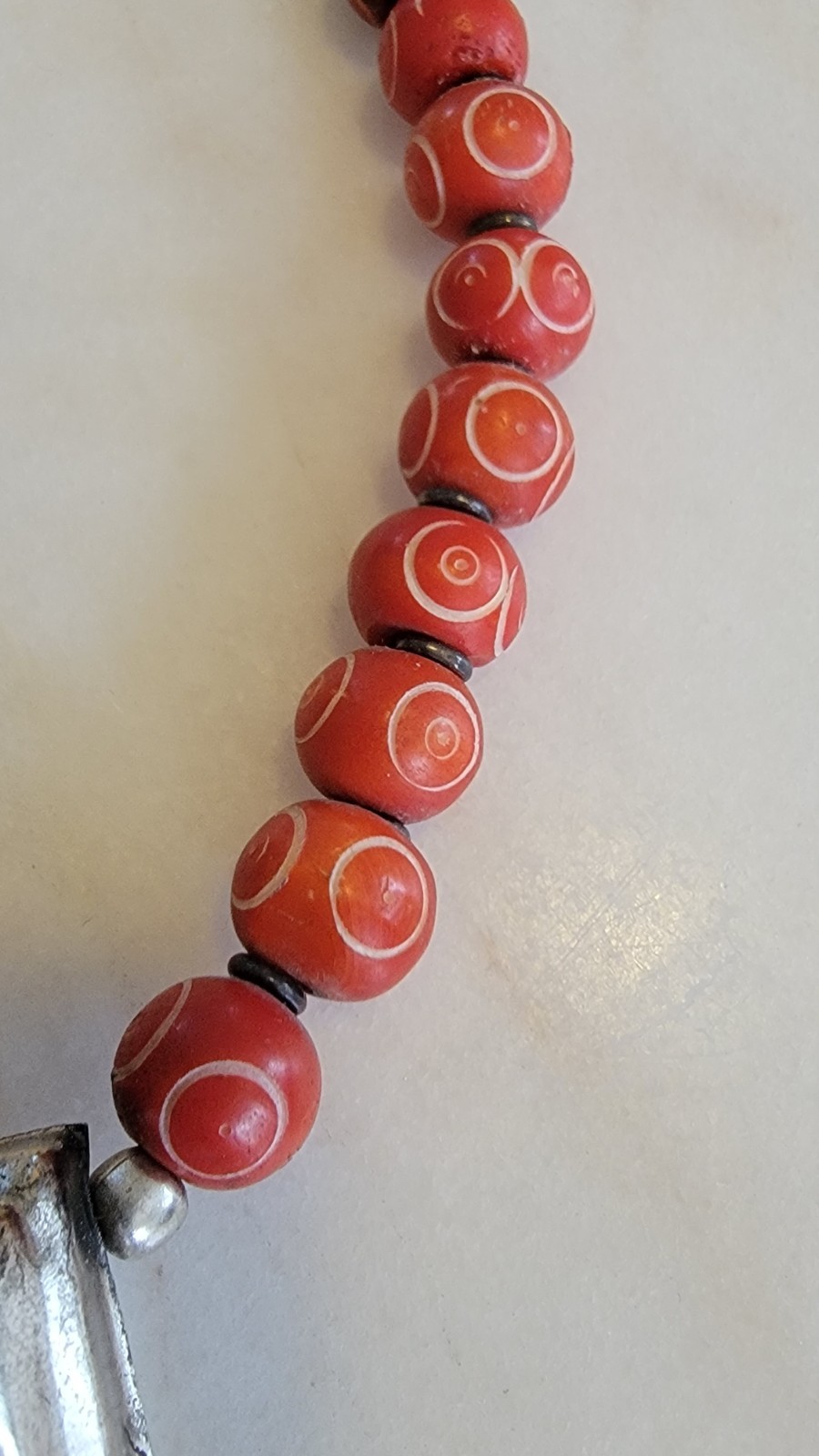 Tibetan Ghau Prayer Box Amulet Necklace Red Coral Hand-Carved Spiral Beads