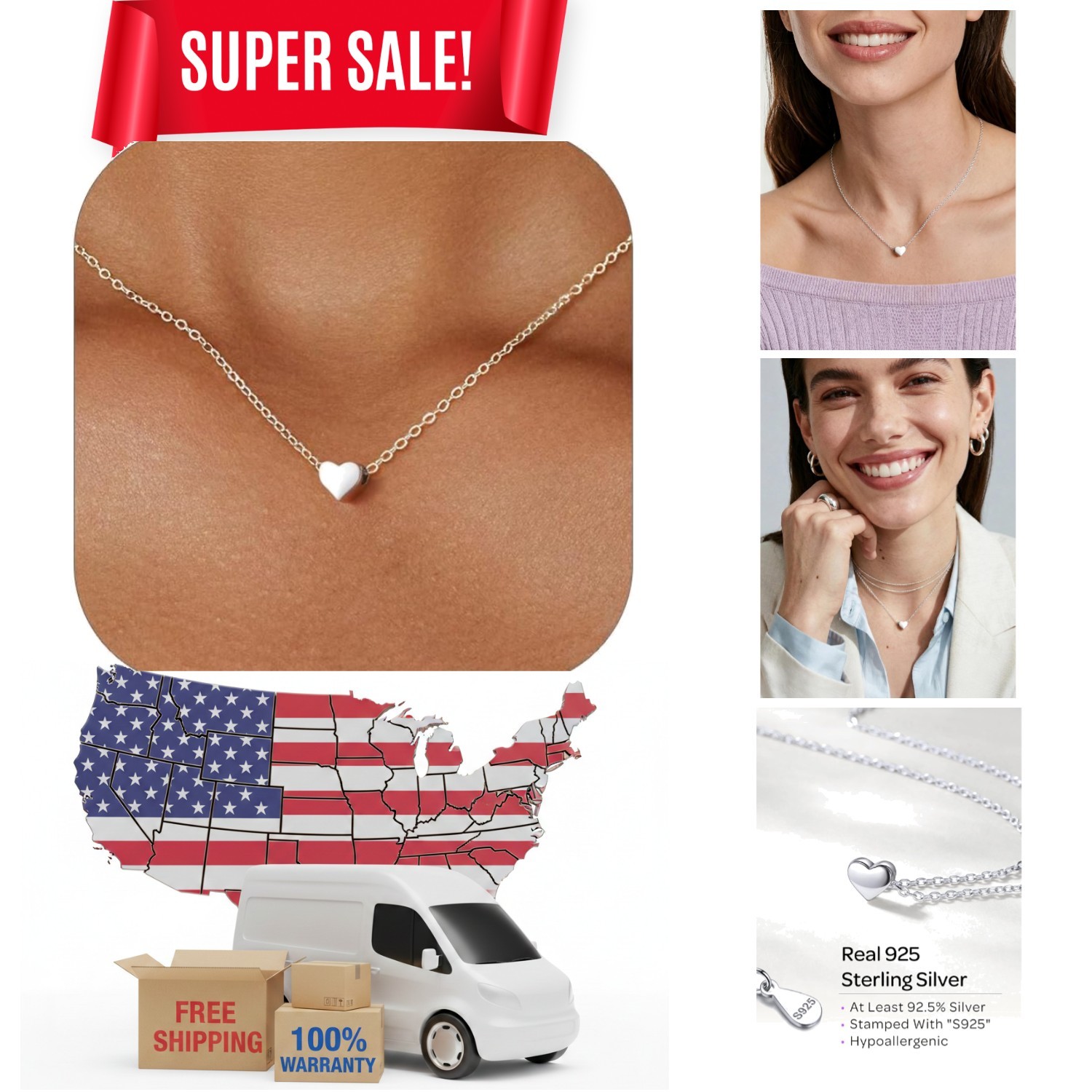 Hypoallergenic Sterling Silver Butterfly/Moon Necklace – Perfect Everyday Wear