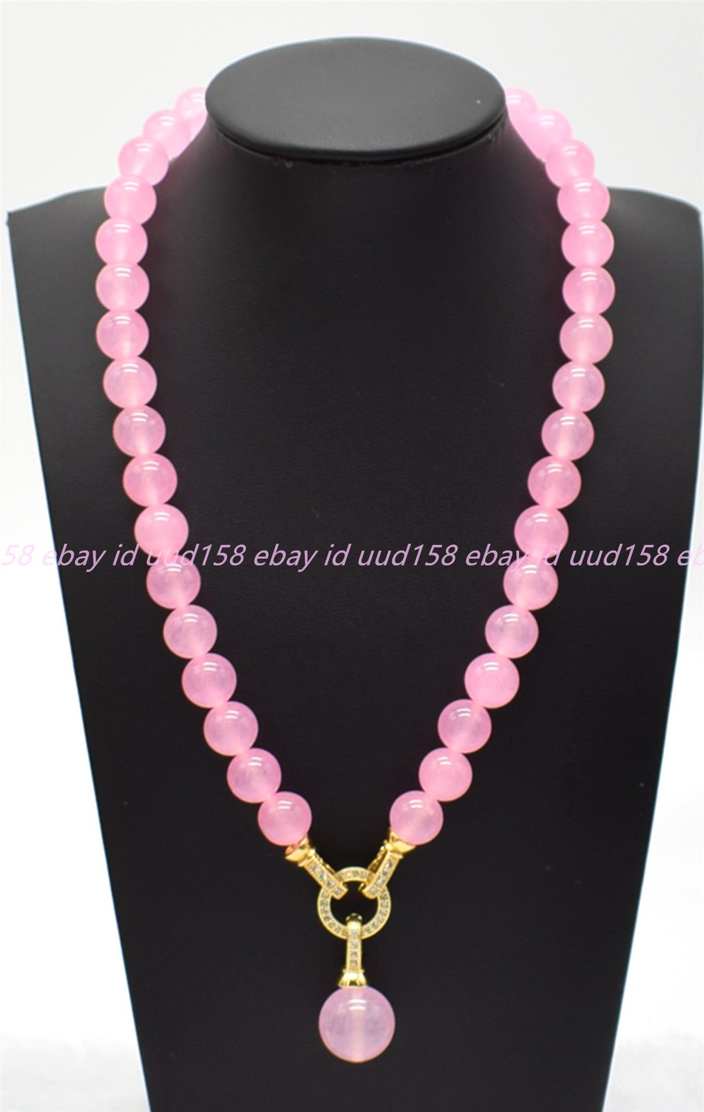 Natural 8/10/12mm Pink Jade Gemstone Round Beads Pendant Necklace 16-28in