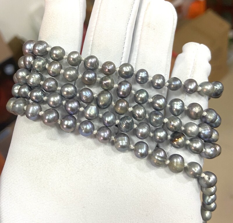 6-7mm Genuine Natural Gray Pearl Necklace Real Freshwater Pearl 46 inch
