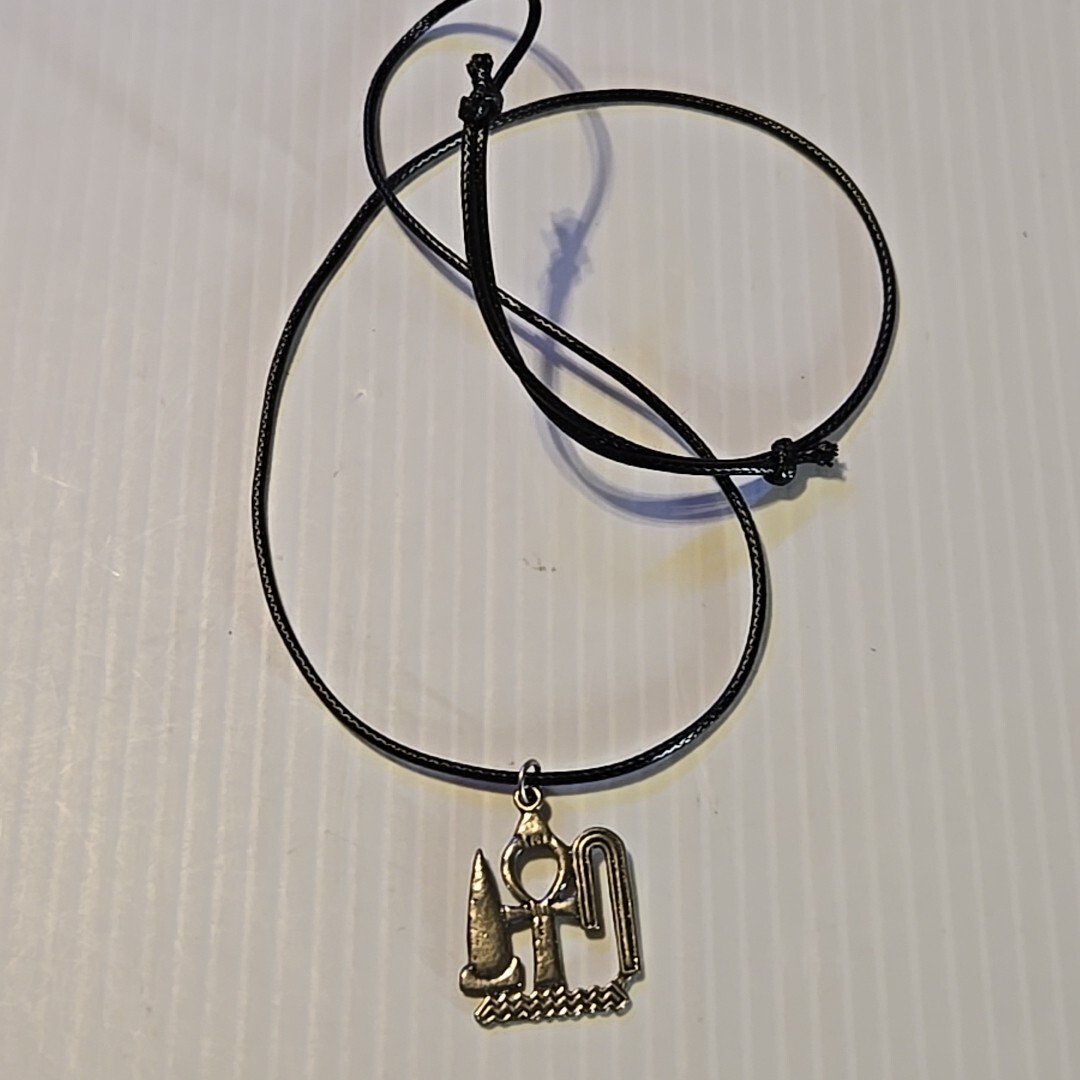 EGYPTIAN HEALTH Vintage Pewter Pendant Charm / 26+” Adjustable Necklace