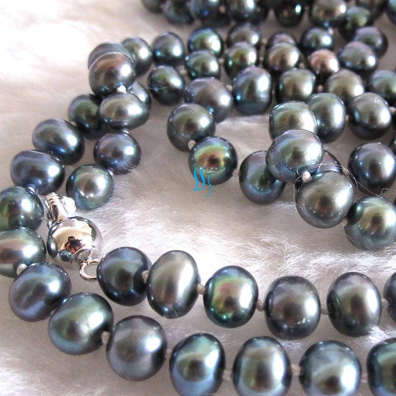 37″ 6-7mm Peacock Blue Freshwater Pearl Necklace Strands Jewelry