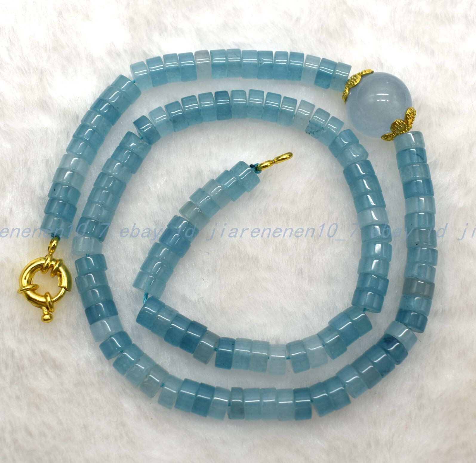 Fashion 3X6mm Blue Aqumarine Cylindrical Beads Gemstone Necklace 18-28″