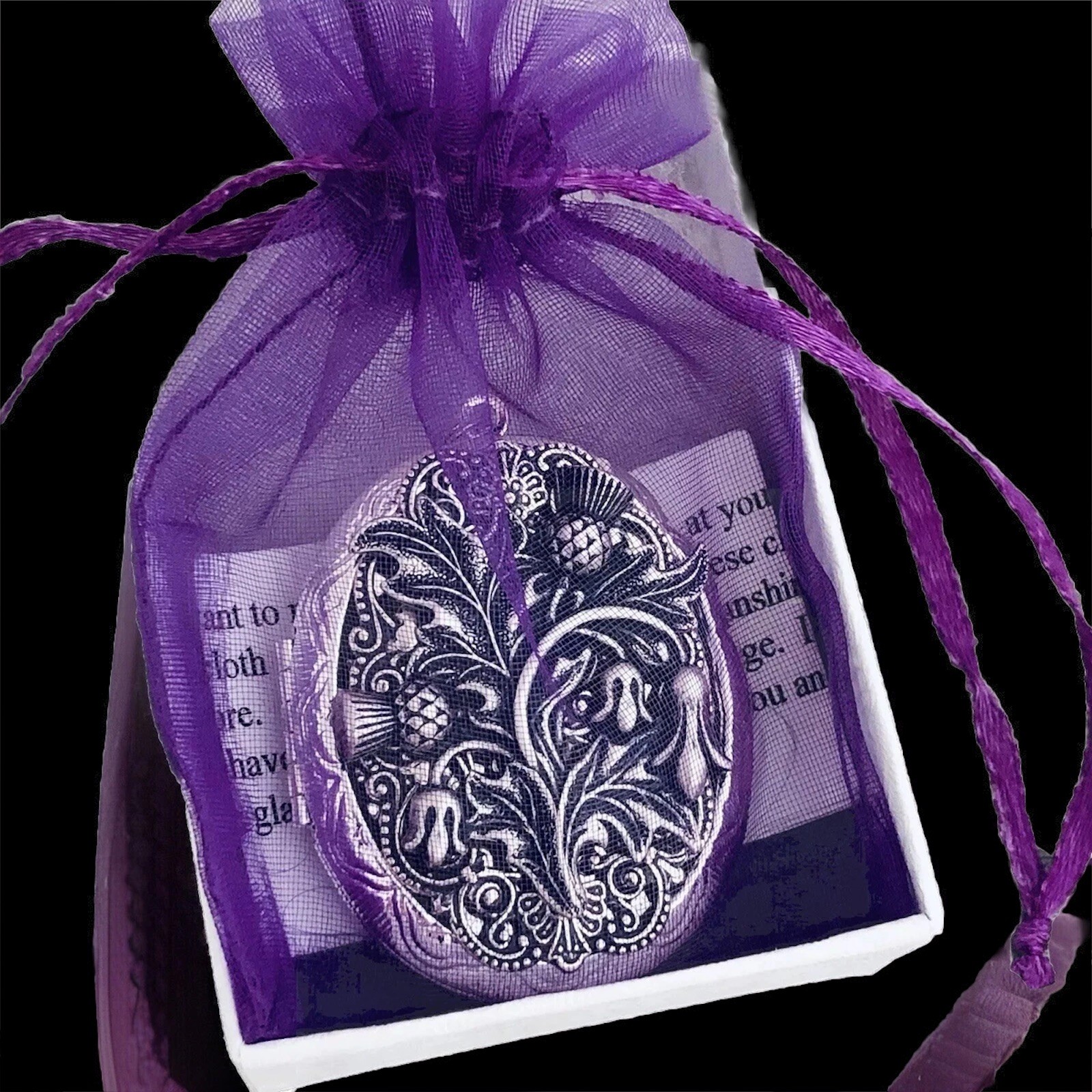 Thistle Locket Necklace Photo Pillbox Stash Pendant, 925 Sterling Silver Chain