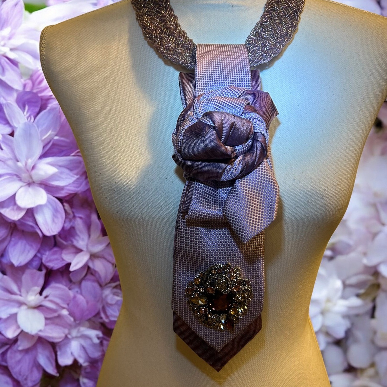 Calvin Klein & Banana Republic Upcycled Silk Tie Combo Rosette Brooch Statement