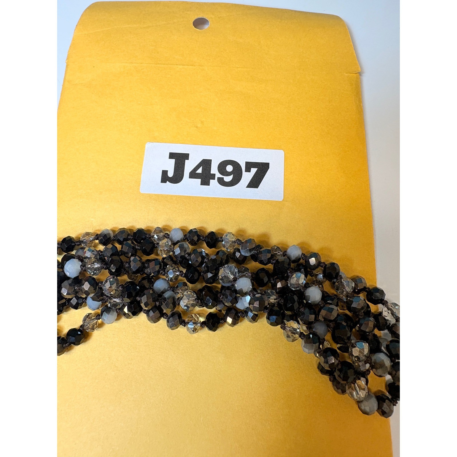 Black Grey Clear Faceted Glass Bead Hand Knotted Opera Length Necklace 60 Inch