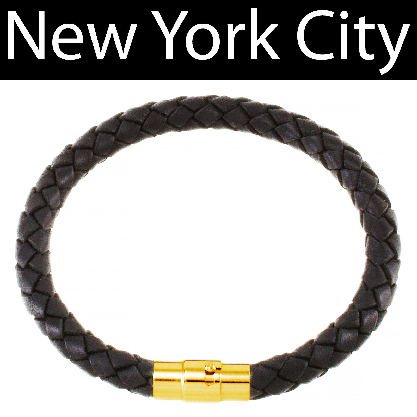 6mm Black Braided Leather Wrist Bracelet Gold Toned Magnetic Clasp Lock 6″ – 9″