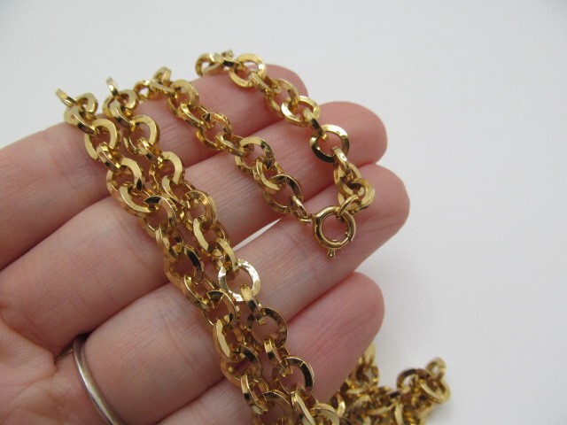 Vintage Subtly Hammered Round Link Gold Tone 6.5mm Circle Chain Necklace 50 In