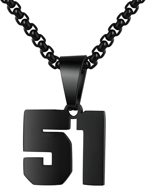 Black Number 51 Necklaces Personalized #51 Pendant Stainless Steel Chain Sports