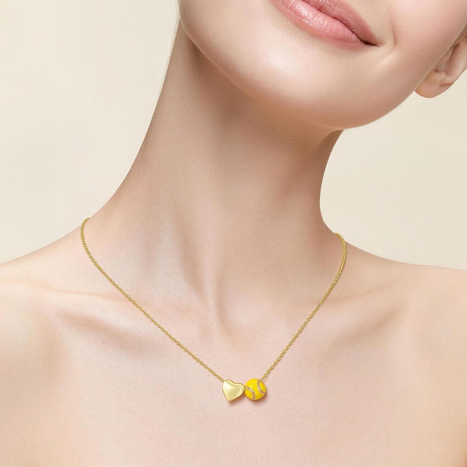Softball Heart Necklace Customized Women’s Sports Gift for Soccer Volleyball