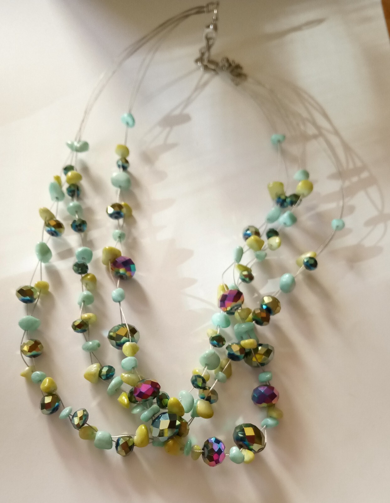 Women’s Beaded Necklace Multi Strand Small Stones Wire Chain 16″ Free Shipping