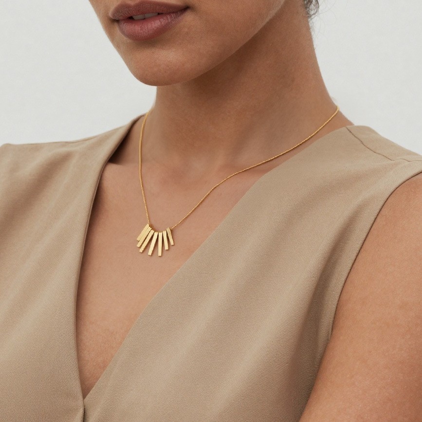 18K Gold Plated Stainless Steel Fringe Bar Snake Chain Necklace
