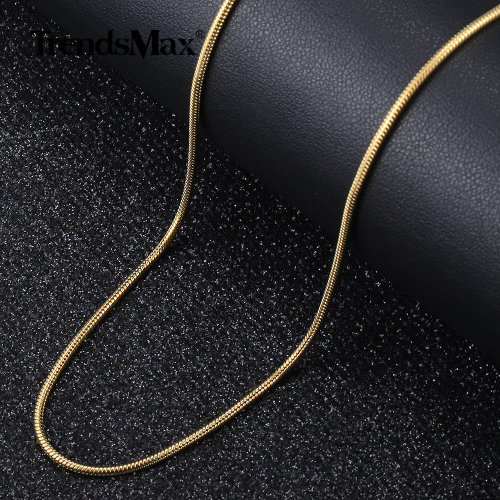 0.9-2.0mm Gold Plated Stainless Steel Square Snake Chain Necklace Women Men Link
