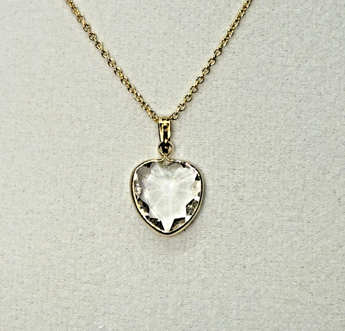 Vintage 14K GE W Lind Gold Clear Crystal Heart Pendant Necklace Layering Chain